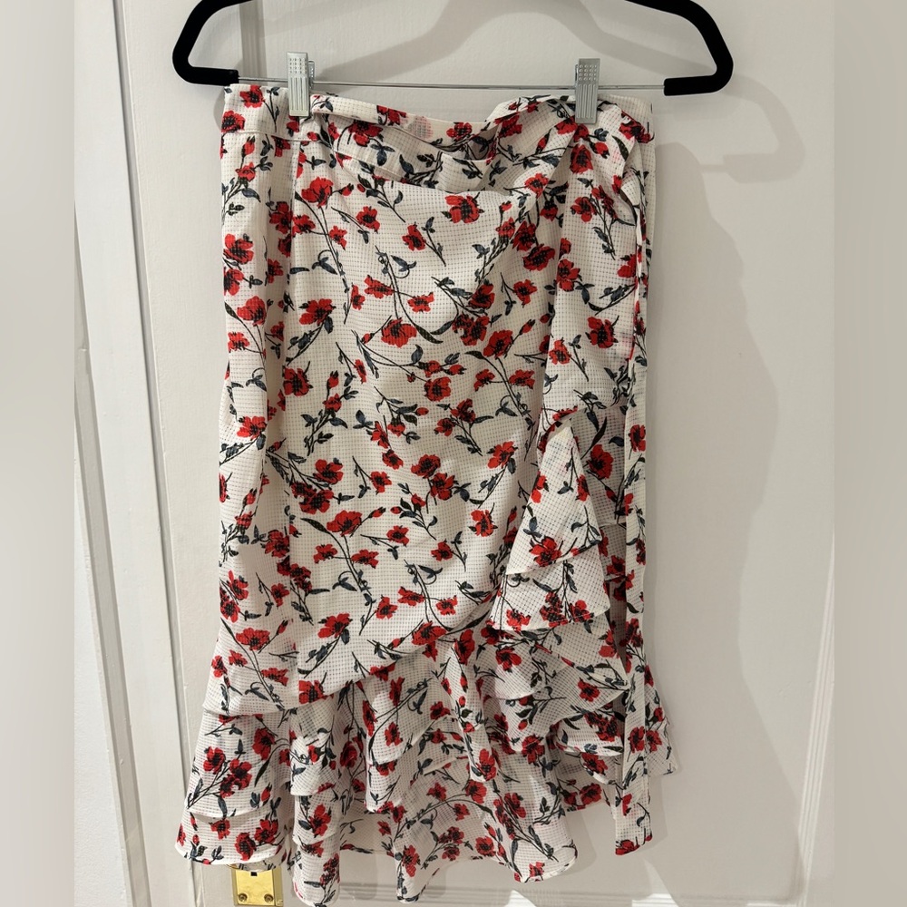 Tularosa Floral Ruffle Long-Midi Skirt  - Red and White size L